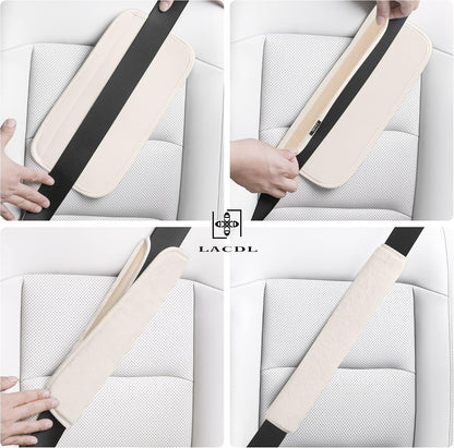LACDL Extra Long Seatbelt Covers Super Soft Furry for Adults Kids Women & Men, Thick Plush Full Car Seat Belt Cushion, Fluffy Shoulder Pad Protector, Auto Interior Accessories, 1pc, Off White, 15.5in