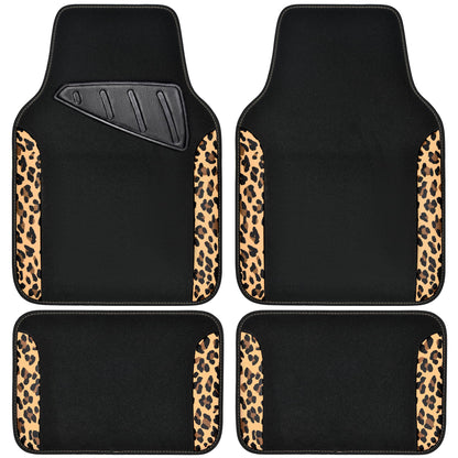 CAR PASS Waterproof Universal Car Floor Mats, Leopard Print Car Mats Fit for SUV,Vans,sedans, Trucks,Set of 4pcs Car Carpet with Driver Heel Pad and Nibs Backing, Leopard Car Accessories Gray Leopard