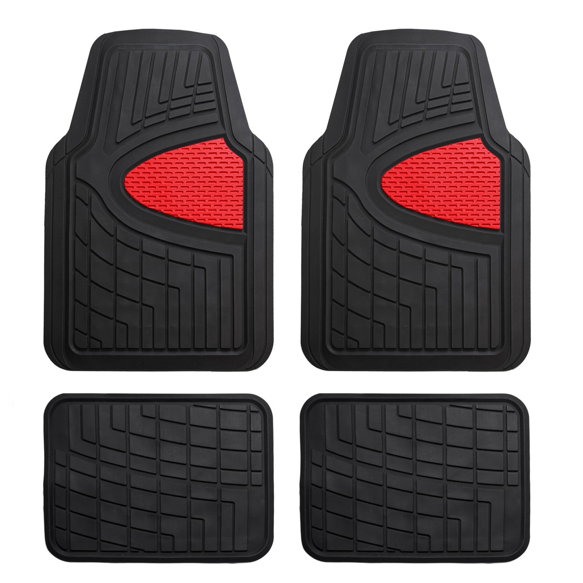 FH Group Premium Liners Tall Channel Trimmable All Weather Rubber Full Set Car Floor Mats (Beige) w. Trimmable All-Season Cargo Liner (Black) - Universal Fit for Cars Trucks and SUVs