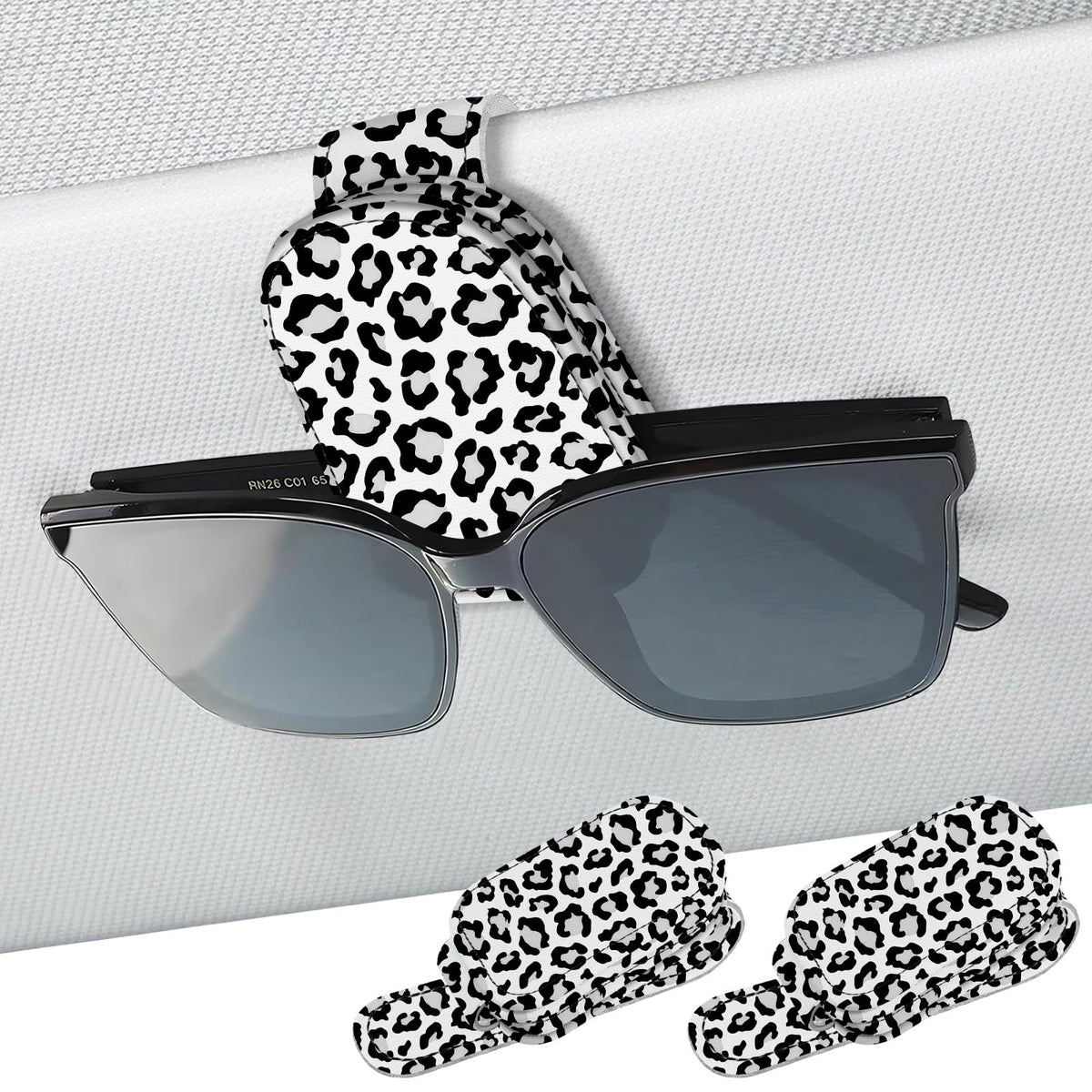 2 Pack Magnetic Leather Sunglass Holder, Universal Magnetic Car Eyeglass Hanger Clip for Different Size Eyeglasses, Car Visor Accessories (Black Plaid)