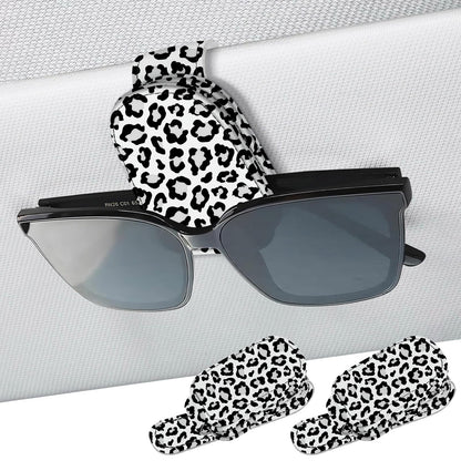 2 Pack Magnetic Leather Sunglass Holder, Universal Magnetic Car Eyeglass Hanger Clip for Different Size Eyeglasses, Car Visor Accessories (Black Plaid)