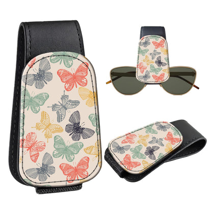 Leather Magnetic Sunglass Holder for Car Sun Visor, Cute Eyeglass Ticket Card Hanger Clip, Universal Auto Interior Accessories for SUV Pickup Truck, Beige Flower