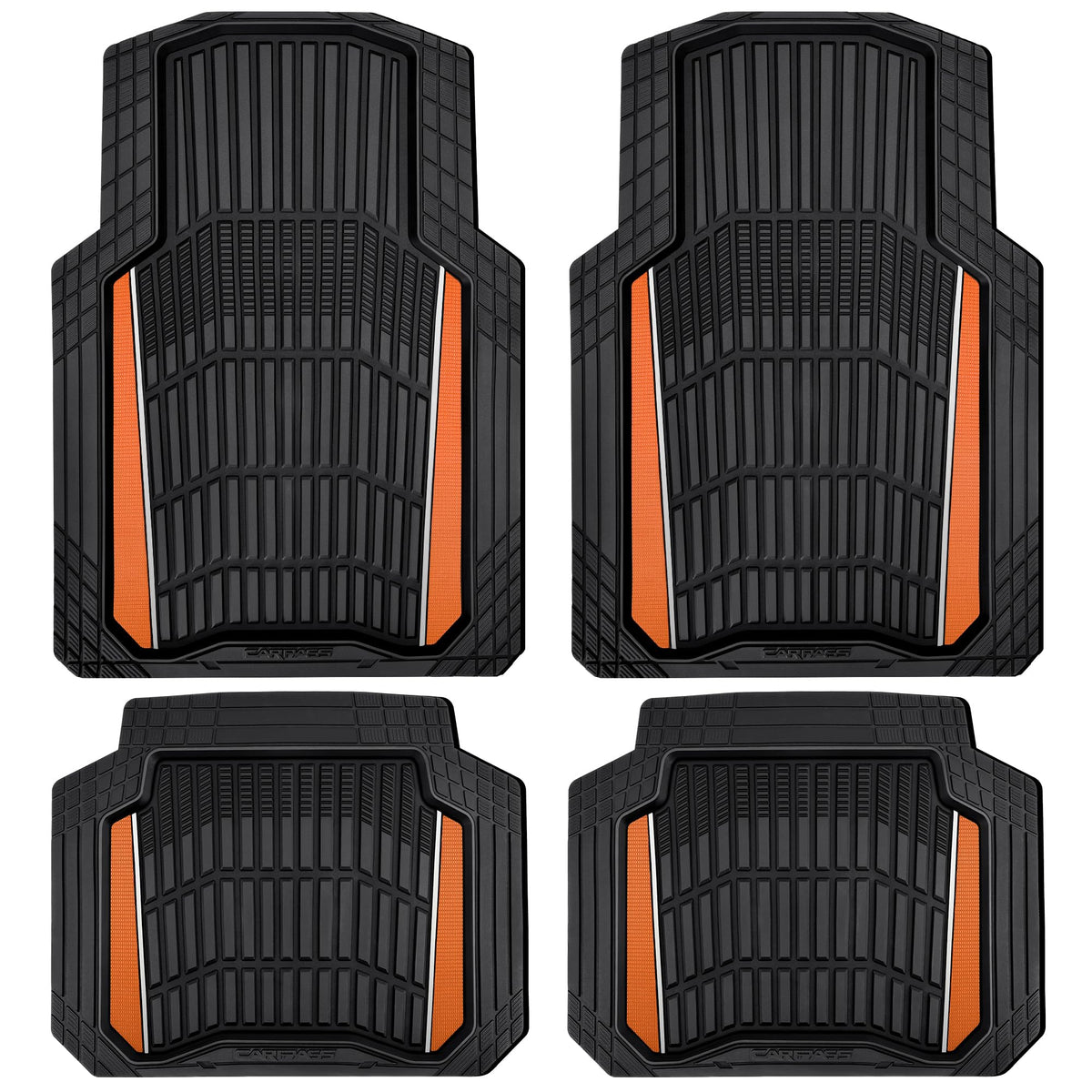 CAR PASS Heavy Duty Rubber Car Floor Mats, Deep Waterproof Car Floor Mats All Weather, Aluminum Film Floor Mats for Cars Non-Slip Universal Trim to Fit for SUVs Trucks Sedans Vans, Black Grey Metallic