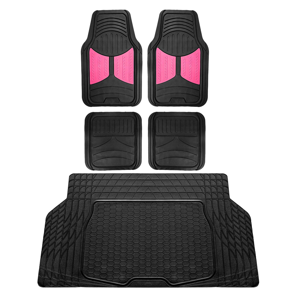 FH Group Automotive Floor Mats - Heavy-Duty Monster Eye Rubber for Cars, Universal Fit Full Set, Climaproof Mats, Trimmable Most Sedan, SUV, Truck Pink
