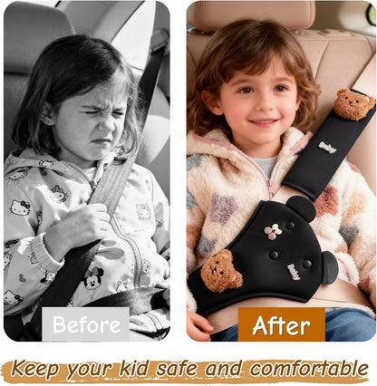 Cute Bear Seat Belt Cover Pads for Kids – Soft Mesh Seatbelt Cushion, Shoulder & Belly Protector, 2-Piece Set
