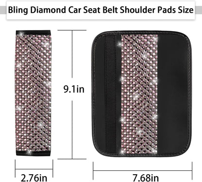 NBTEPEM 2 Pack Bling Car Seat Belt Covers, Diamond Seatbelt Shoulder Protection, Rhinestones Seat Belt Strap Cover Shoulder Pad, Universal Bling Car Interior Accessories Fit for Car/Truck/SUV(Pink)