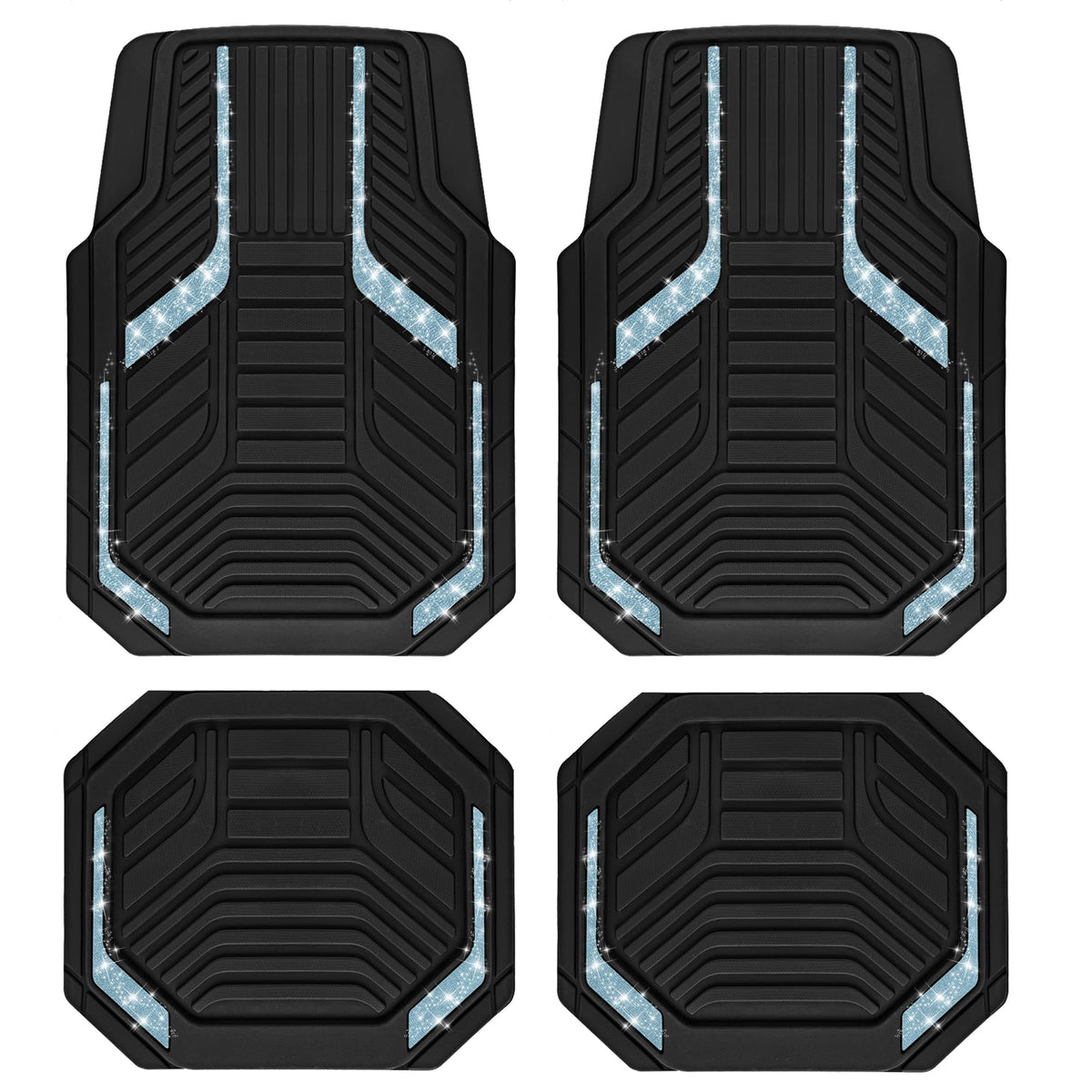 PIC AUTO Heavy Duty Rubber Floor Mats, Purple Aluminum Film Car Mats Set, Front and Rear Car Mats with Anti-Slip Backing, All Weather Protection, Trim-to-Fit for Automotive SUV, Sedan, Van