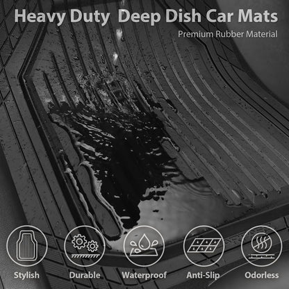 CAR PASS Heavy Duty Rubber Floor Mats for Car, Waterproof All Weather Car Floor Mats, Universal Trim-to-Fit for SUV Truck Sedans Vans, Automotive Floor Mats 3 piece car mats Full Set, Solid Black