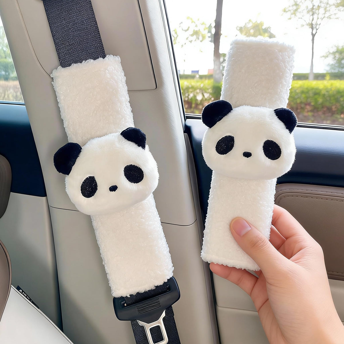 2 PCS Seat Belt Cover Pad, Cute Kawaii Animal Bunny Seatbelt Covers for Kids and Adults, Winter Plush Fluffy Soft Seat Belt Cover, Cartoon Seatbelt Cushion,Car Seat Strap Pads (D-Bunny)