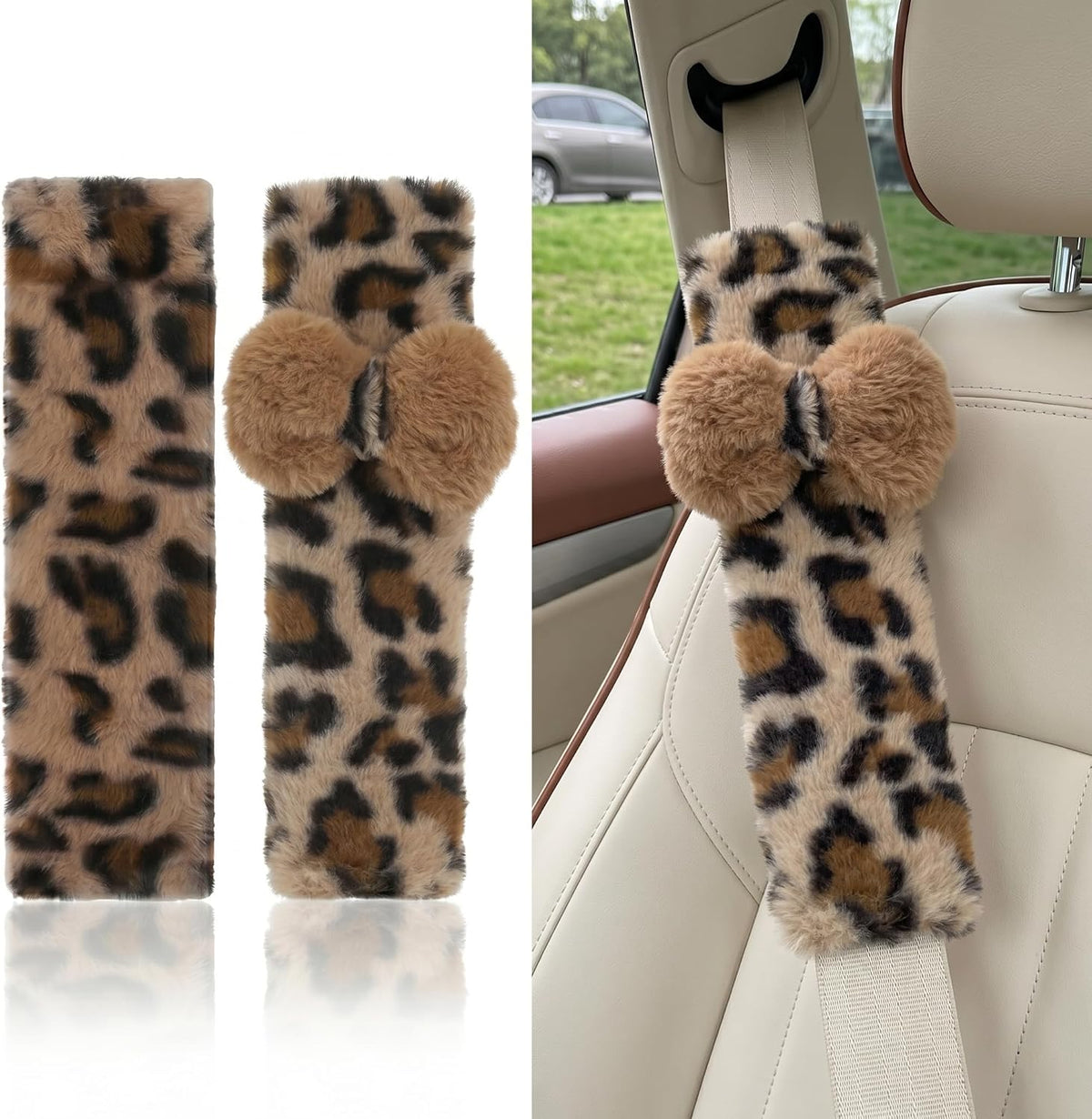 Leopard Print Seat Belt Cover Pad 2 PCS Cute Shoulder Pads