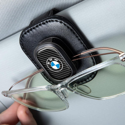 Sunglasses Holder, Leather Glasses Holders Compatible with BMW m Series Car Sun Visor, Eyeglasses Hanger and Ticket Card Clip Eyeglasses Mount for Car, for Accessories, Black
