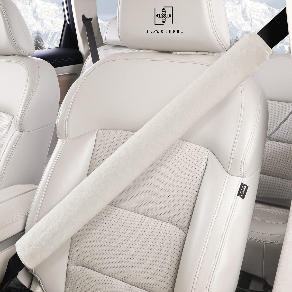LACDL Extra Long Seatbelt Covers Super Soft Furry for Adults Kids Women & Men, Thick Plush Full Car Seat Belt Cushion, Fluffy Shoulder Pad Protector, Auto Interior Accessories, 1pc, Off White, 15.5in