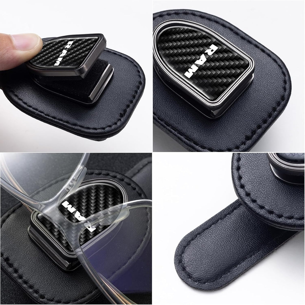 Sunglasses Holder, Leather Glasses Holders Compatible with Dodge Ram Car Sun Visor, Eyeglasses Hanger and Ticket Card Clip Eyeglasses Mount for Car, for Accessories, Black