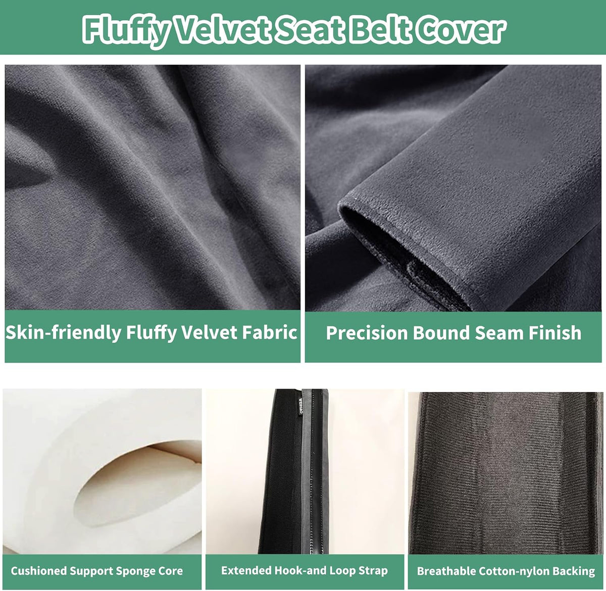 2PCS Car Seat Belt Cover Pad 13 Inch Long, Slim Car Seat Shoulder Strap Pads, Soft Velvet Fluffy Seatbelt Cushion Protect Neck&Shoulder, Thin Car Seatbelt Covers Pad Universal Fit Most Vehicles(Black)