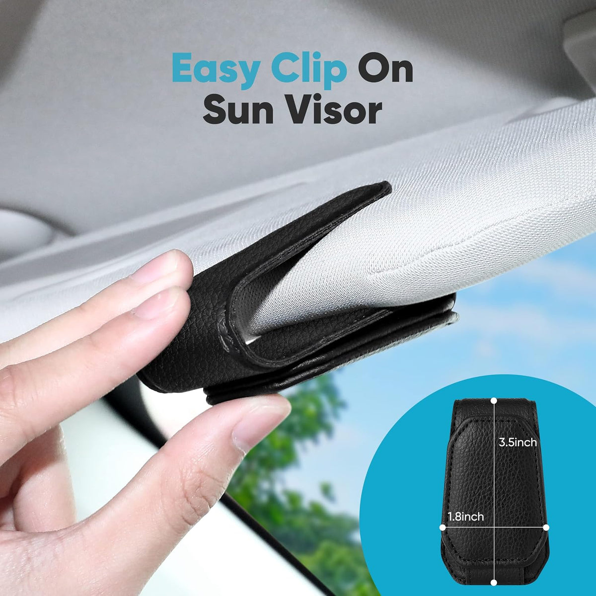 Sport Car Sunglasses Holder for Sun Visor, 1 Pack – PU Leather Eyeglasses Clip, Universal Glasses Holder for Car Interior, Sport Style Design, Black