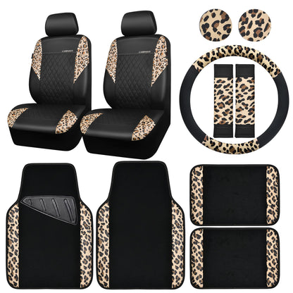 CAR PASS Waterproof Universal Car Floor Mats, Leopard Print Car Mats Fit for SUV,Vans,sedans, Trucks,Set of 4pcs Car Carpet with Driver Heel Pad and Nibs Backing, Leopard Car Accessories Gray Leopard