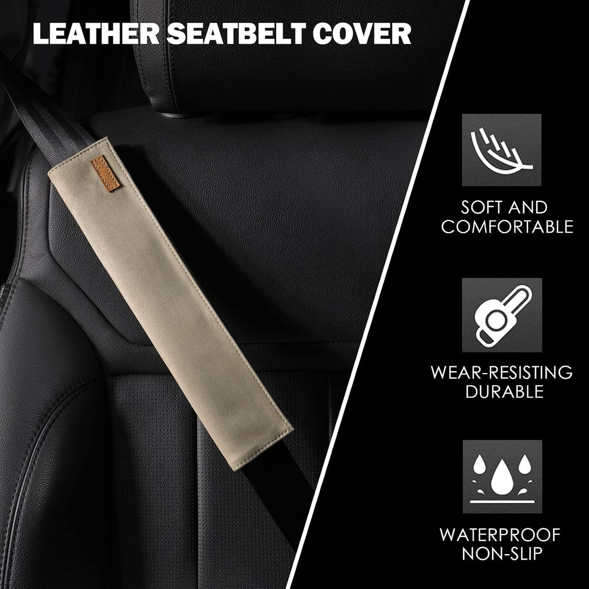 2 PCS Car Seatbelt Covers for Adults, Leather Seat Belt Cushion Shoulder Pad for Women, Car Accessories Protector for More Comfortable Driving (Apricot)