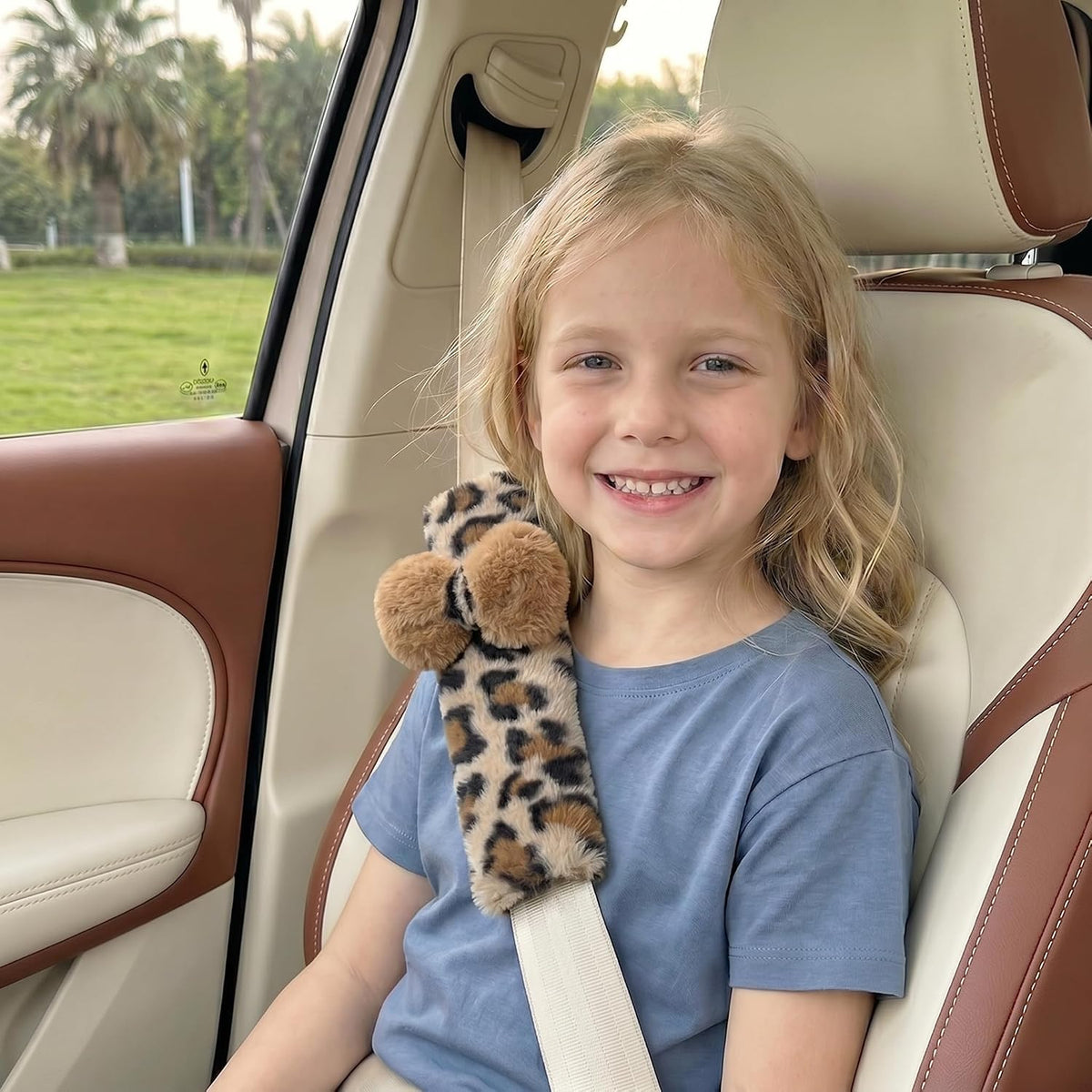 Leopard Print Seat Belt Cover Pad 2 PCS Cute Shoulder Pads