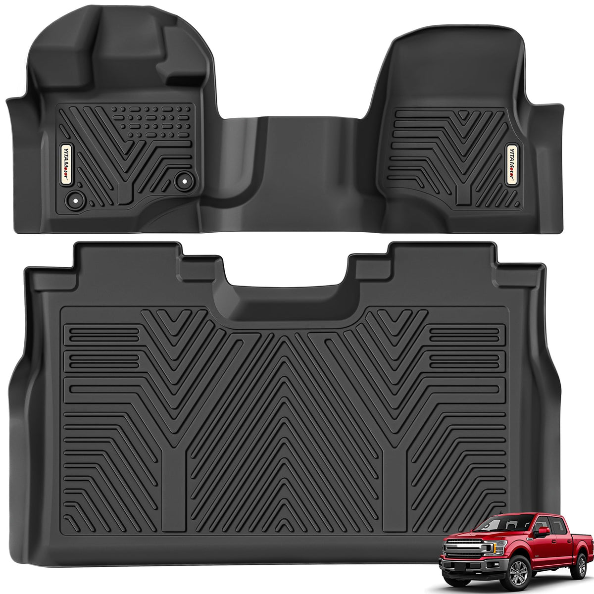 YITAMOTOR Floor Mats Fit for Ford F-150 2015-2026 & F150 Lightning 2022-2026 SuperCrew (Rear w/o U-Seat Flat Storage),TPE All Weather Truck mats, 1st & 2nd Row