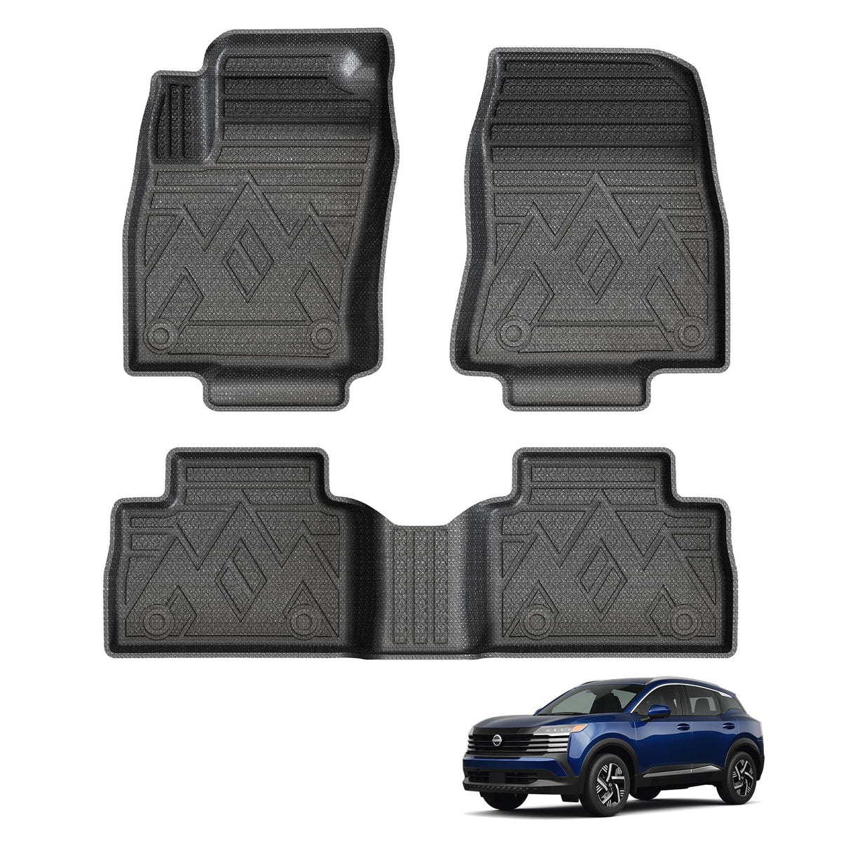 Powerty Floor Mats for 2019-2024 2025 Toyota RAV4 Accessories All Weather Floor Liner 3D TPO 1st & 2nd Row Floor Mat Heavy-Duty Floor Liners(FIT All Models)