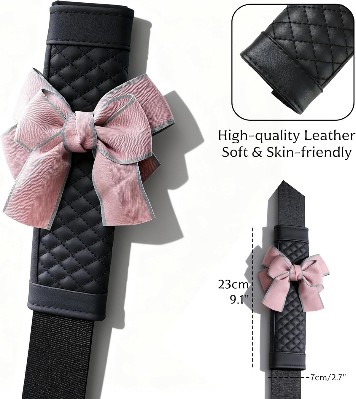 Cute Bow Leather Car Seat Belt Cover Pads,2 Pcs & 4 Pcs Seat Belt Cover for Shoulder, Seatbelt Cushion, Car Seat Strap Pads, Seatbelt Covers for Women (Pink,2)
