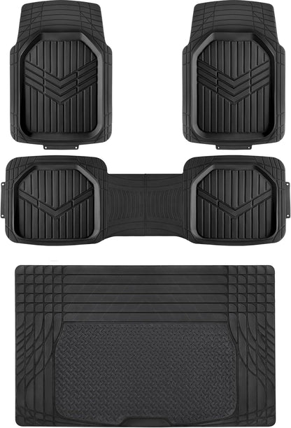 Amazon Basics 4-Piece Heavy Duty Anti-Slip PVC Floor Mats with Cargo Liner, Waterproof Trim To Fit Car Mats, Easy to Clean, Black