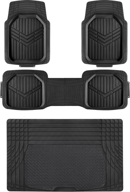 Amazon Basics 4-Piece Heavy Duty Anti-Slip PVC Floor Mats with Cargo Liner, Waterproof Trim To Fit Car Mats, Easy to Clean, Black