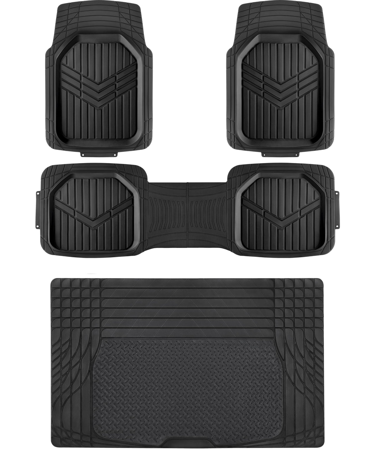 Amazon Basics 4-Piece Heavy Duty Anti-Slip PVC Floor Mats with Cargo Liner, Waterproof Trim To Fit Car Mats, Easy to Clean, Black