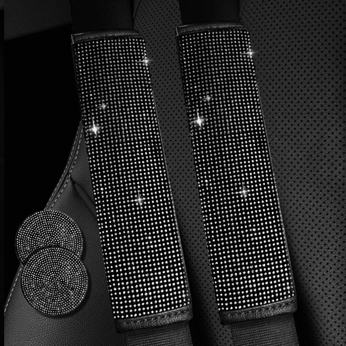 2PCS Bling Car Seatbelt Strap Covers for Women Girls - Crystal Rhinestone Velvet Shoulder Pad Protector - Diamond Shine Safety Shoulder Pad, Car Decor Interior Accessories