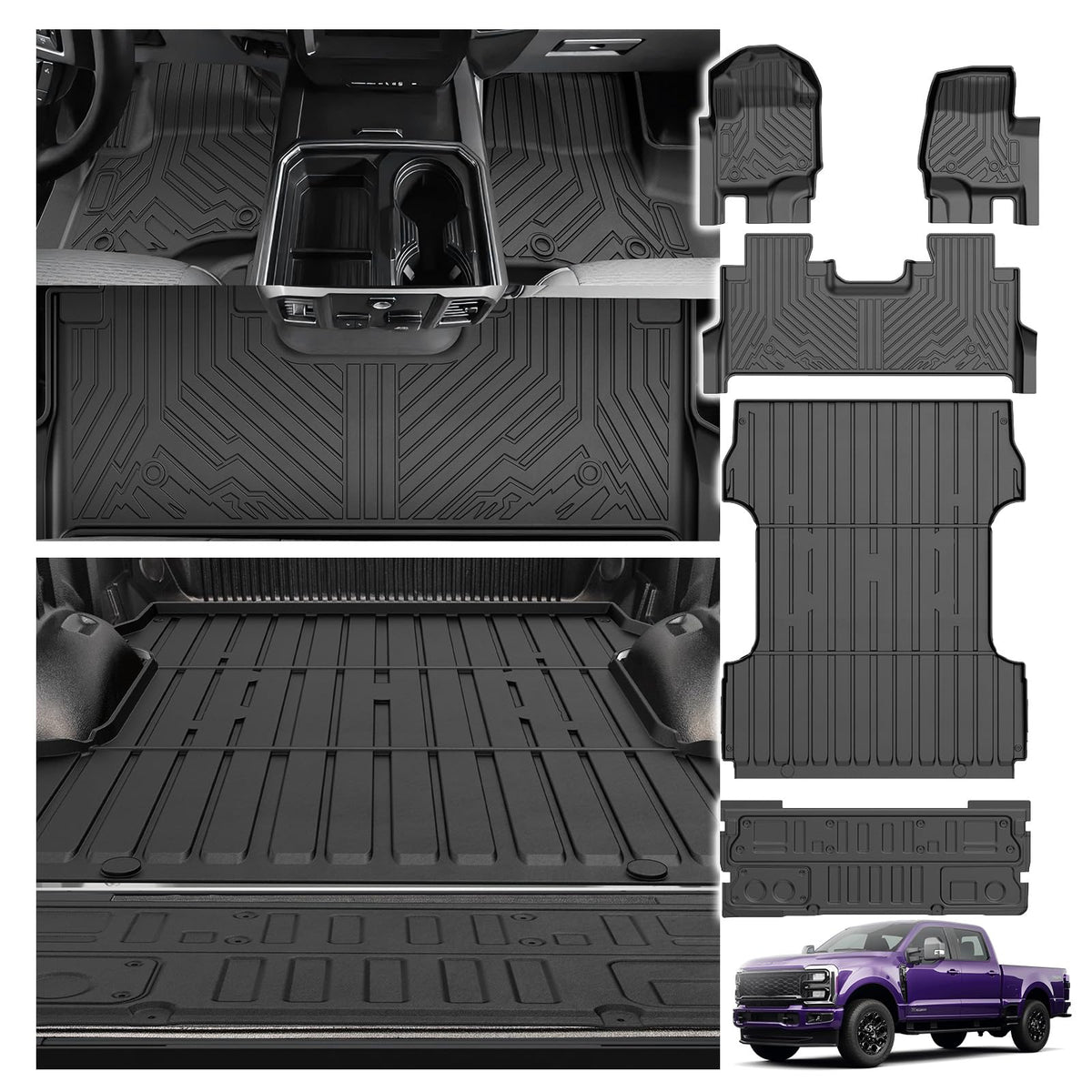 Powerty Floor Mats for 2019-2024 2025 Toyota RAV4 Accessories All Weather Floor Liner 3D TPO 1st & 2nd Row Floor Mat Heavy-Duty Floor Liners(FIT All Models)