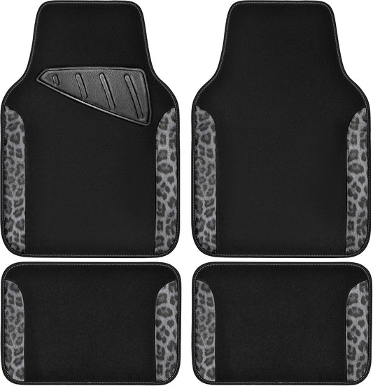 CAR PASS Waterproof Universal Car Floor Mats, Leopard Print Car Mats Fit for SUV,Vans,sedans, Trucks,Set of 4pcs Car Carpet with Driver Heel Pad and Nibs Backing, Leopard Car Accessories Gray Leopard