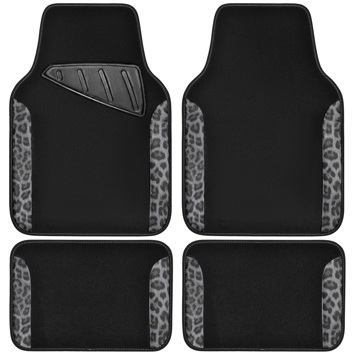 CAR PASS Waterproof Universal Car Floor Mats, Leopard Print Car Mats Fit for SUV,Vans,sedans, Trucks,Set of 4pcs Car Carpet with Driver Heel Pad and Nibs Backing, Leopard Car Accessories Gray Leopard