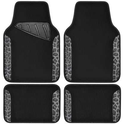 CAR PASS Waterproof Universal Car Floor Mats, Leopard Print Car Mats Fit for SUV,Vans,sedans, Trucks,Set of 4pcs Car Carpet with Driver Heel Pad and Nibs Backing, Leopard Car Accessories Gray Leopard