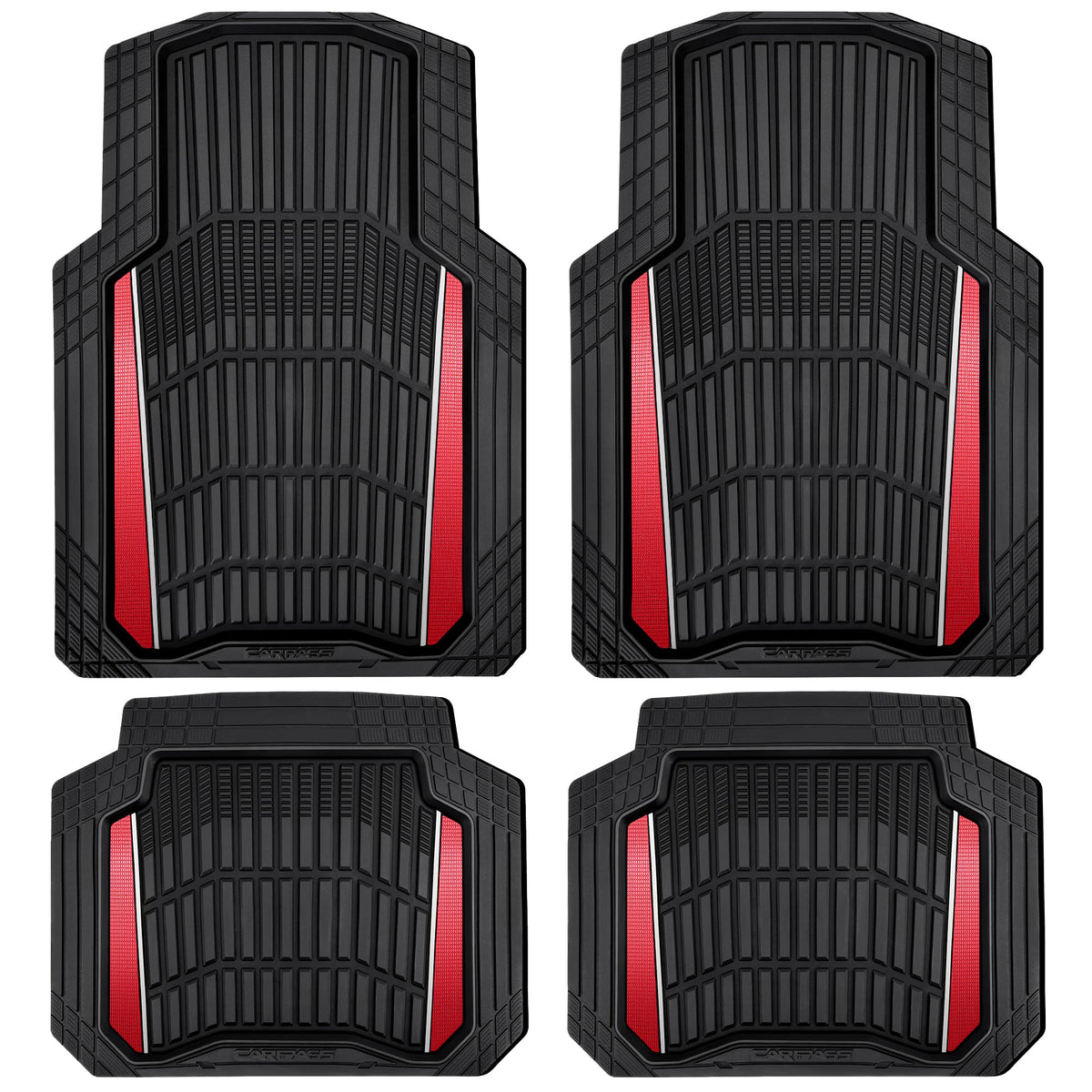 CAR PASS Heavy Duty Rubber Car Floor Mats, Deep Waterproof Car Floor Mats All Weather, Aluminum Film Floor Mats for Cars Non-Slip Universal Trim to Fit for SUVs Trucks Sedans Vans, Black Grey Metallic