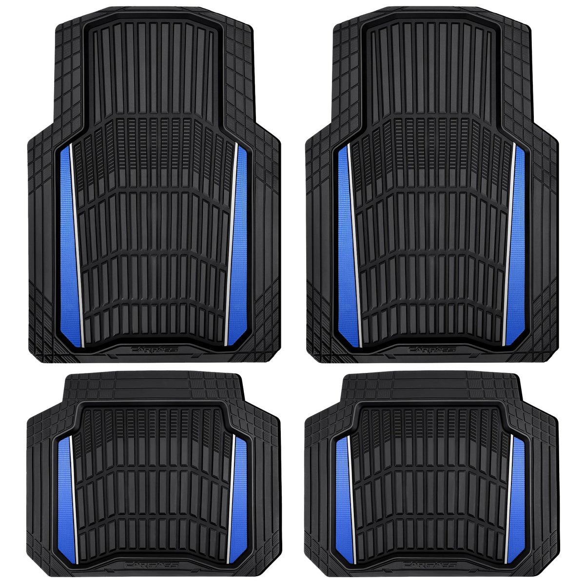 CAR PASS Heavy Duty Rubber Car Floor Mats, Deep Waterproof Car Floor Mats All Weather, Aluminum Film Floor Mats for Cars Non-Slip Universal Trim to Fit for SUVs Trucks Sedans Vans, Black Grey Metallic