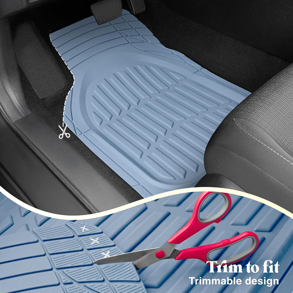 Carbella FlexTough LITE Rubber Car Mats Full Set - All Weather Floor Mats for Trucks, Cars & SUVs - Automotive Waterproof Blue Car Floor Mats for Cars Interior Accessories Universal Trim-to-Fit