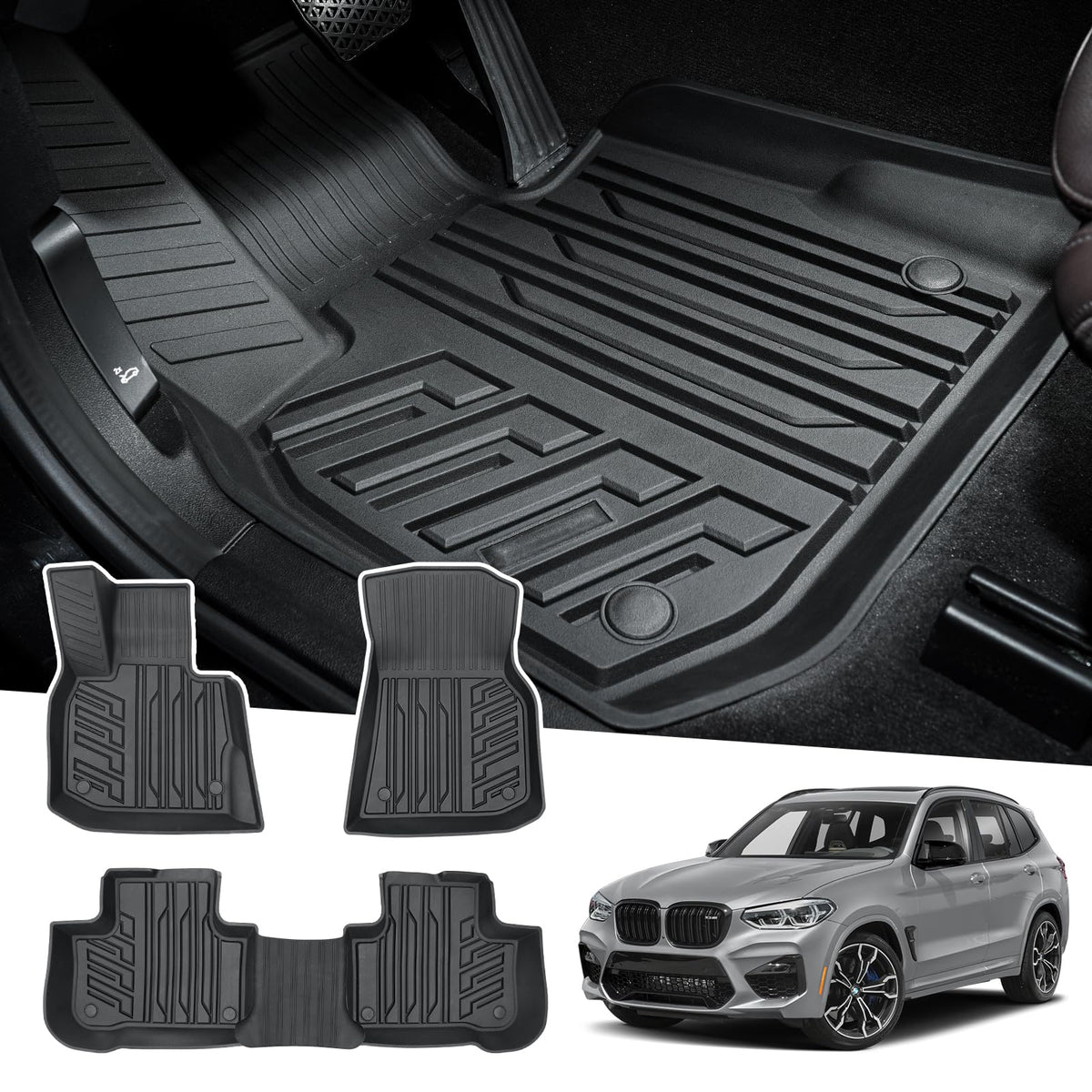 Powerty Floor Mats for 2019-2024 2025 Toyota RAV4 Accessories All Weather Floor Liner 3D TPO 1st & 2nd Row Floor Mat Heavy-Duty Floor Liners(FIT All Models)