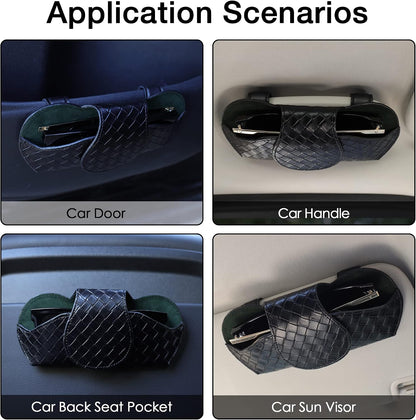 KINIVA Sunglasses Holder for Visor - Leather Glasses Case with Clips for All Car Models (Black)