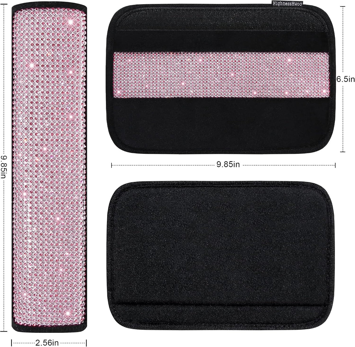 HighnessHwoo Bling Car Seatbelt Covers for Women Girls, Rhinestone Crystal Velvet Seat Belt Cushion Pad Cover Protector, Diamond Shine Safety Shoulder Pad, Car Interior Accessories, 2pcs, Pink, 25cm