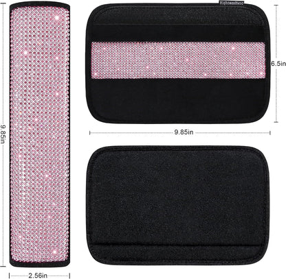 HighnessHwoo Bling Car Seatbelt Covers for Women Girls, Rhinestone Crystal Velvet Seat Belt Cushion Pad Cover Protector, Diamond Shine Safety Shoulder Pad, Car Interior Accessories, 2pcs, Pink, 25cm