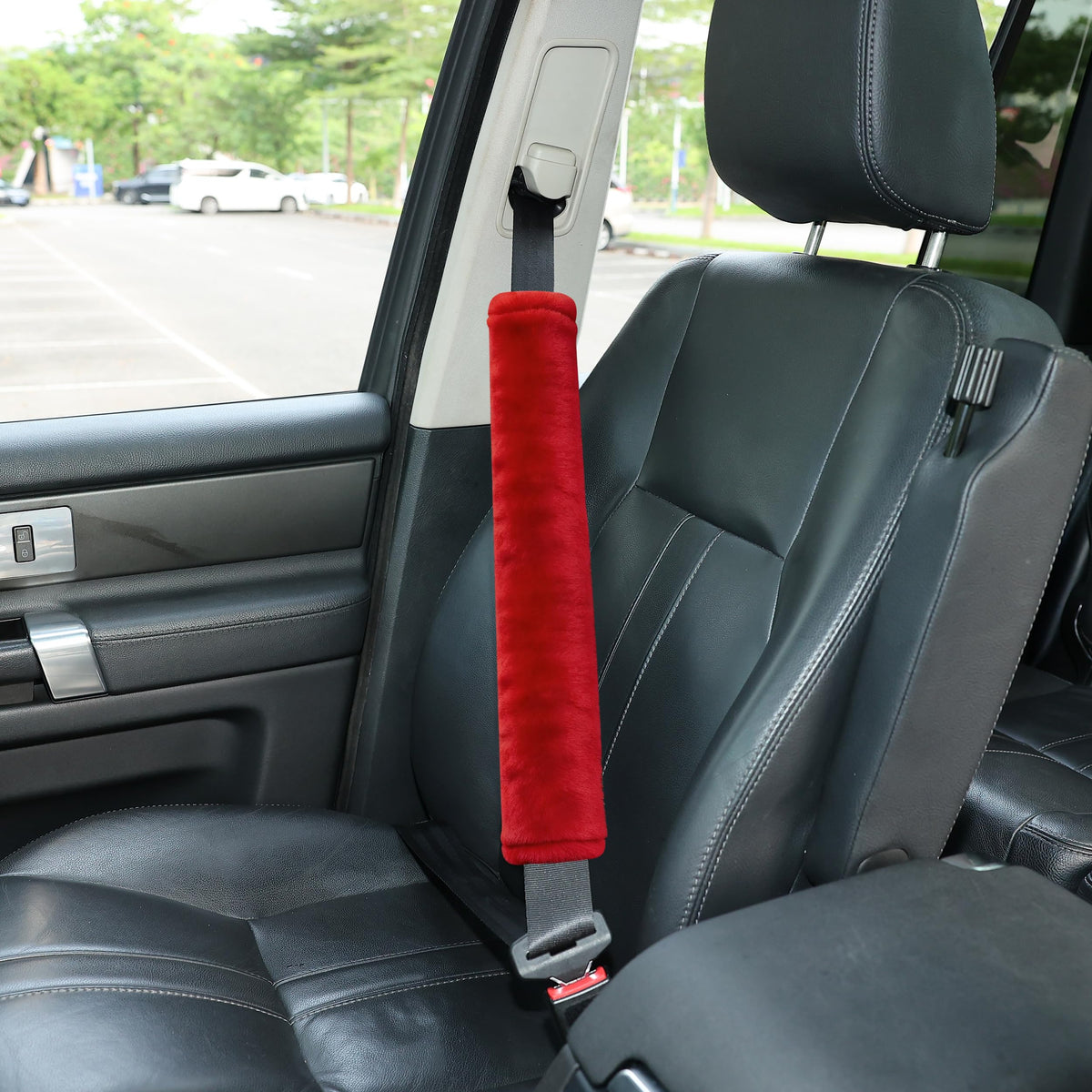 Amooca 2-Pack Real Wool Seatbelt Cover Authentic Sheepskin Shoulder Pad