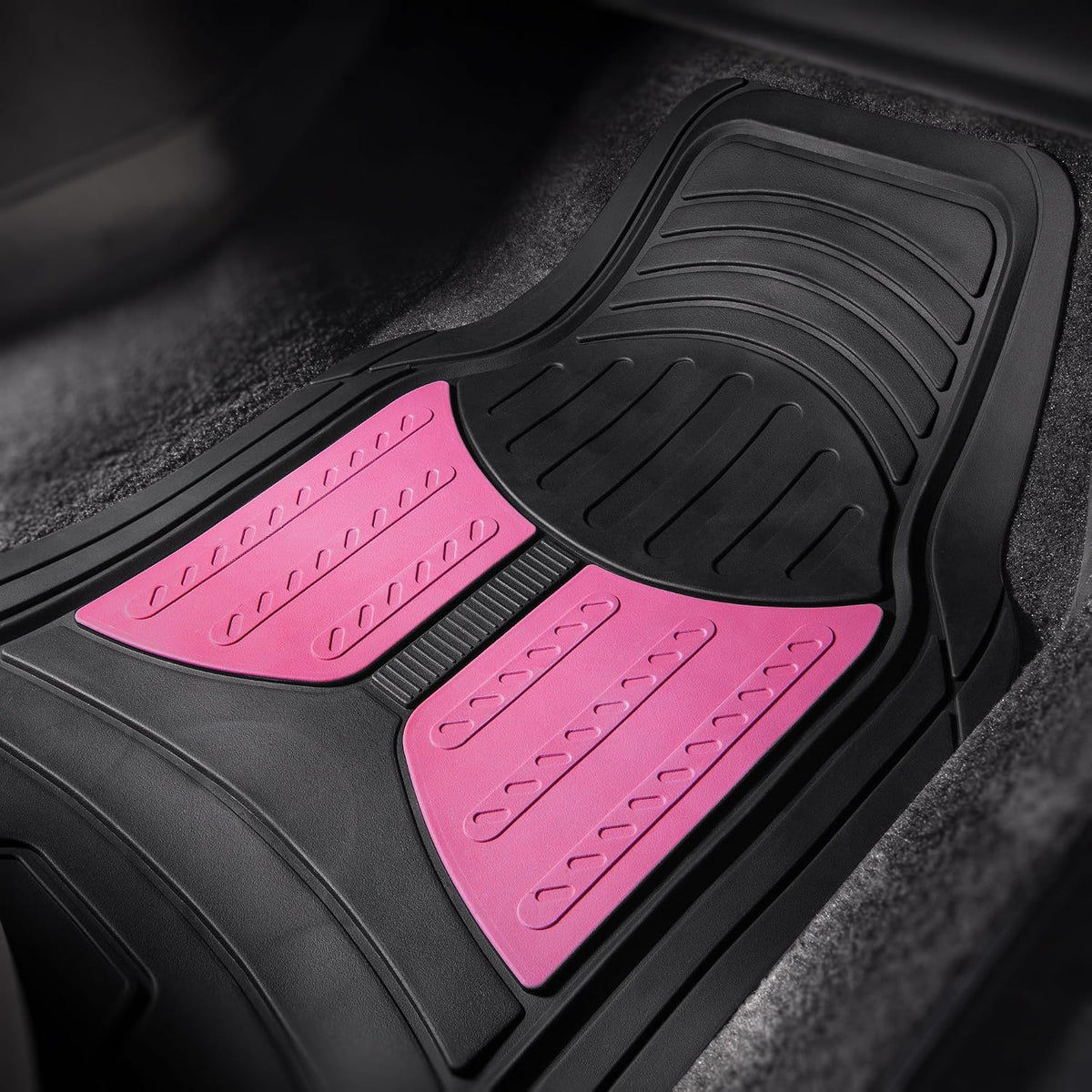 FH Group Automotive Floor Mats - Heavy-Duty Monster Eye Rubber for Cars, Universal Fit Full Set, Climaproof Mats, Trimmable Most Sedan, SUV, Truck Pink
