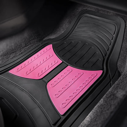 FH Group Automotive Floor Mats - Heavy-Duty Monster Eye Rubber for Cars, Universal Fit Full Set, Climaproof Mats, Trimmable Most Sedan, SUV, Truck Pink