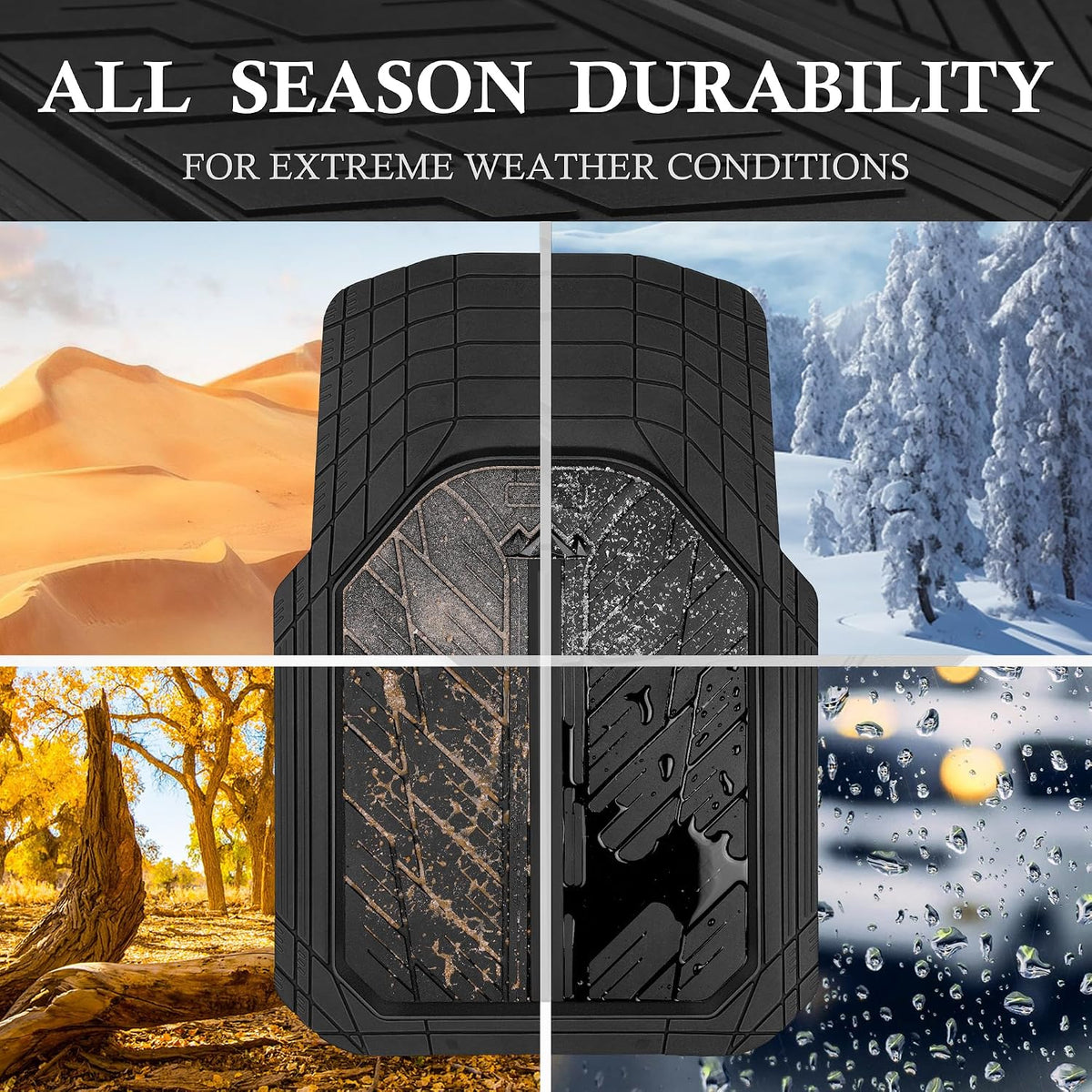 CAR PASS Heavy Rubber Car Floor Mats, Deep Waterproof Car Mats All Weather, Universal Trim-to Fit Automotive Floor Mats for Car SUV Truck Van, Durable Floor Liners Solid Black