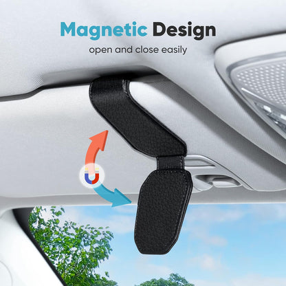 Sport Car Sunglasses Holder for Sun Visor, 1 Pack – PU Leather Eyeglasses Clip, Universal Glasses Holder for Car Interior, Sport Style Design, Black
