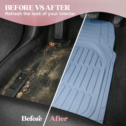 Carbella FlexTough LITE Rubber Car Mats Full Set - All Weather Floor Mats for Trucks, Cars & SUVs - Automotive Waterproof Blue Car Floor Mats for Cars Interior Accessories Universal Trim-to-Fit