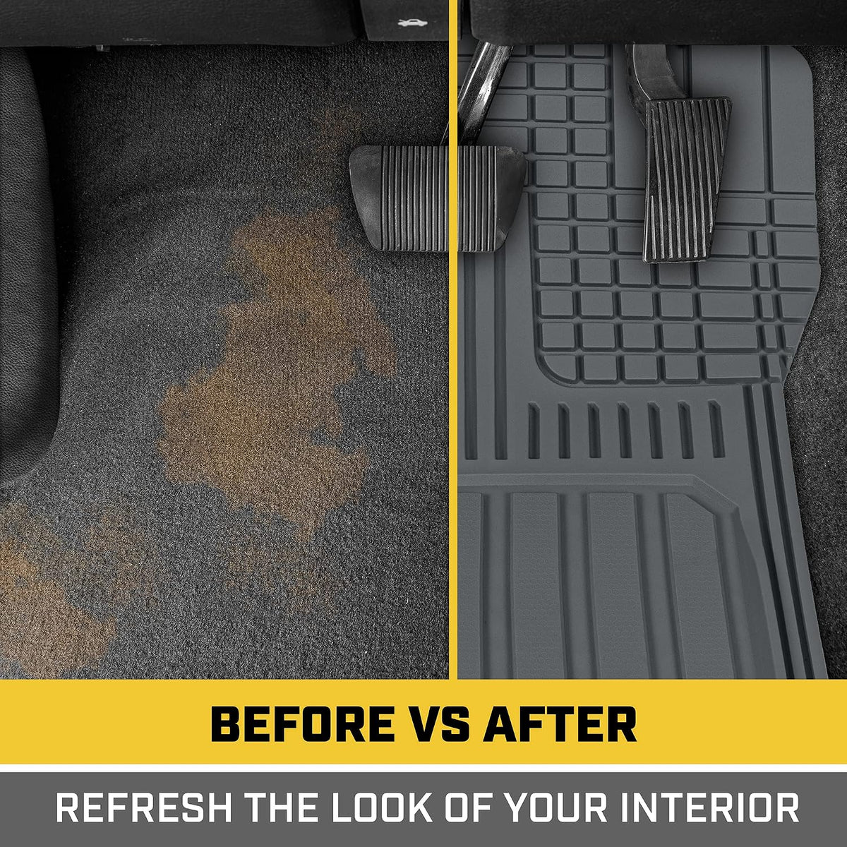 Cat® ToughLiner™ Gray Car Floor Mats - Heavy Duty Trim to Fit Floor Mats for Trucks - All-Weather Truck Accessories & Odorless Rubber Automotive Floor Mats - Car Mats & SUV Floor Liners for Car