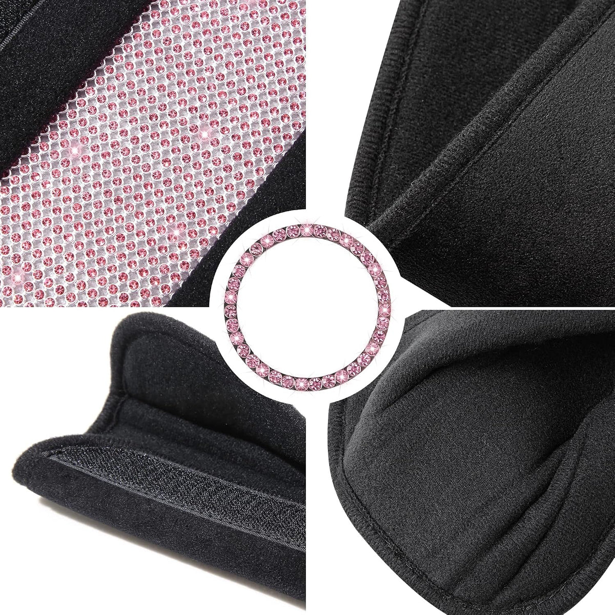HighnessHwoo Bling Car Seatbelt Covers for Women Girls, Rhinestone Crystal Velvet Seat Belt Cushion Pad Cover Protector, Diamond Shine Safety Shoulder Pad, Car Interior Accessories, 2pcs, Pink, 25cm