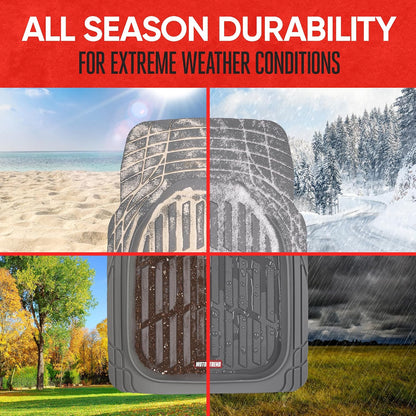 Motor Trend FlexTough Floor Mats for Cars, Gray Deep Dish All-Weather Mats, Waterproof Trim-To Fit Automotive Floor Mats for Trucks SUV, Universal Liner Car Accessories