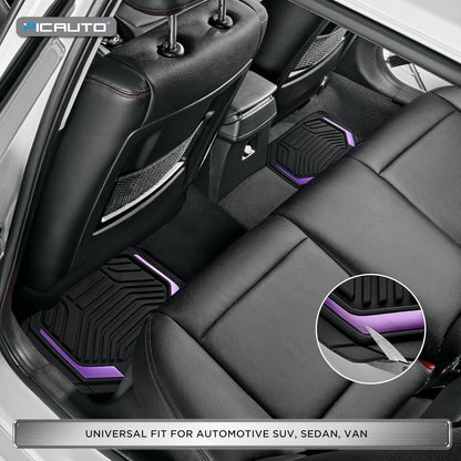 PIC AUTO Heavy Duty Rubber Floor Mats, Purple Aluminum Film Car Mats Set, Front and Rear Car Mats with Anti-Slip Backing, All Weather Protection, Trim-to-Fit for Automotive SUV, Sedan, Van